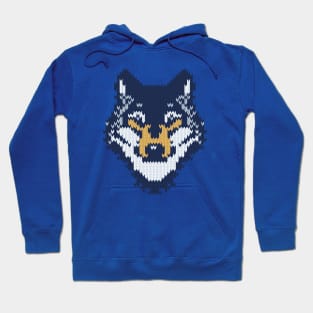 Fair isle knitting grey wolf // spot illustration // navy blue grey and yellow wolf Hoodie